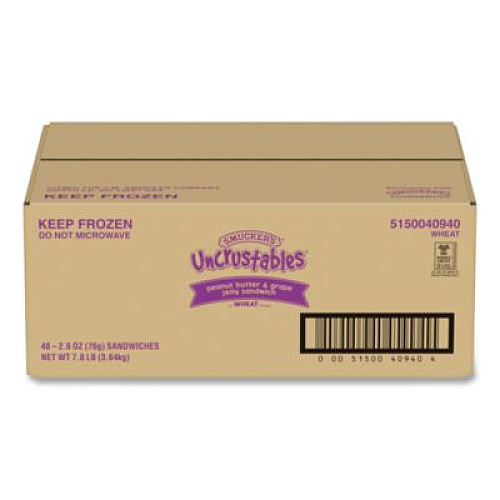Smucker's UNCRUSTABLES Peanut Butter and Grape Jelly on Wheat Bread, 2.6 oz Bag, 48/Carton (22002219)