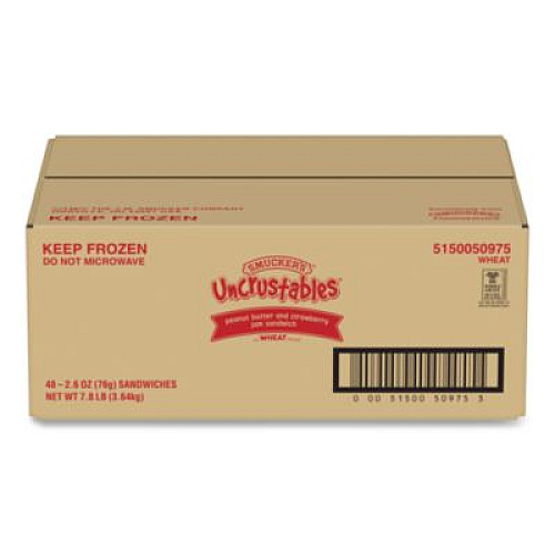 Smucker's UNCRUSTABLES Peanut Butter and Strawberry Jam on Wheat Bread, 2.6 oz Bag, 48/Carton (22002220)