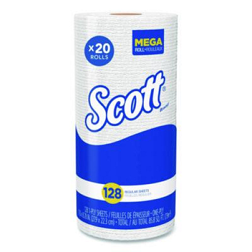 Scott Kitchen Roll Towels, 1-Ply, 11 x 8.75, White, 128/Roll, 20 Rolls/Carton (41482)