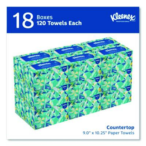 Kleenex Hand Towels, POP-UP Box, Cloth, 1-Ply, 9 x 10.5, Unscented, White, 120/Box, 18 Boxes/Carton (01701CT)