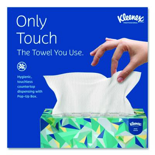 Kleenex Hand Towels, POP-UP Box, Cloth, 1-Ply, 9 x 10.5, Unscented, White, 120/Box, 18 Boxes/Carton (01701CT)