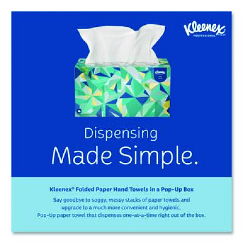 Kleenex Hand Towels, POP-UP Box, Cloth, 1-Ply, 9 x 10.5, Unscented, White, 120/Box, 18 Boxes/Carton (01701CT)