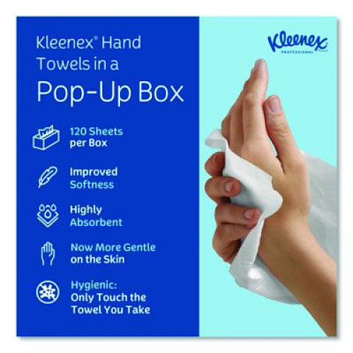 Kleenex Hand Towels, POP-UP Box, Cloth, 1-Ply, 9 x 10.5, Unscented, White, 120/Box, 18 Boxes/Carton (01701CT)