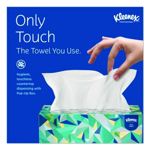 Kleenex Hand Towels, POP-UP Box, Cloth, 1-Ply, 9 x 10.5, Unscented, White, 120/Box (01701)