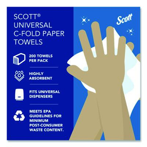 Scott Essential C-Fold Towels for Business, Absorbency Pockets, 1-Ply, 10.13 x 13.15, White, 200/Pack, 12 Packs/Carton (01510)