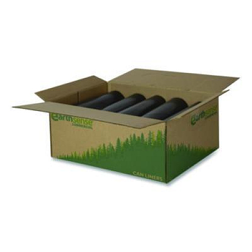 Earthsense Commercial Linear Low Density Recycled Can Liners, 16 gal, 0.85 mil, 24" x 33", Black, 25 Bags/Roll, 20 Rolls/Carton (RNW3310)