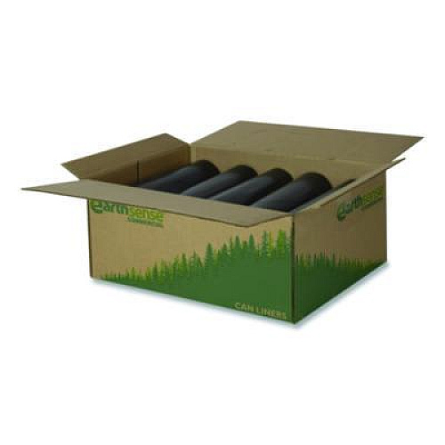 Earthsense Commercial Linear Low Density Recycled Can Liners, 33 Gallon, 1.25 mil, 33" x 39", Black, 10 Bags/Roll, 10 Rolls/Carton (RNW4050)