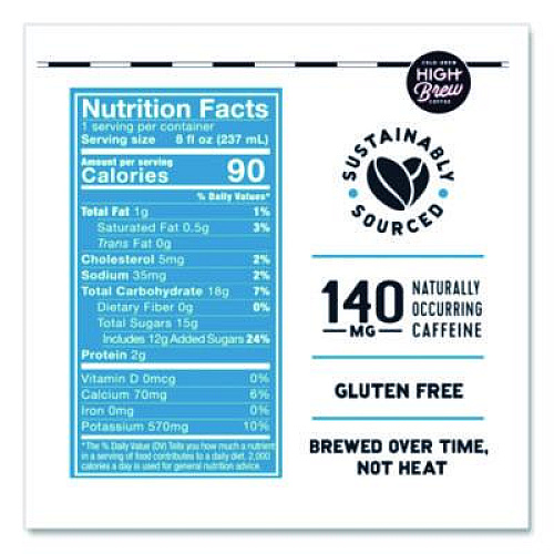 HIGH Brew Coffee Cold Brew Coffee + Protein, Mexican Vanilla, 8 oz Can, 12/Pack (00501)