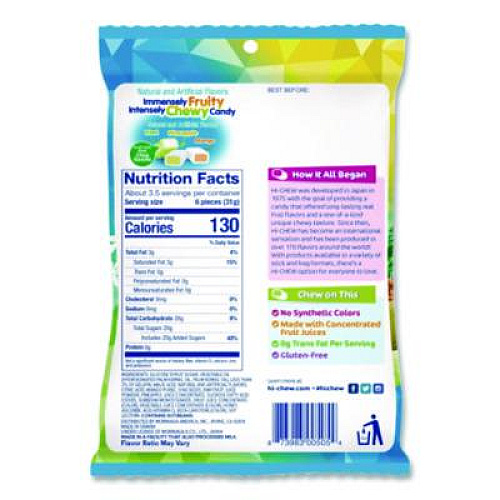 Hi-Chew Fruit Chews, Tropical, Peg Bag 3.53 oz, 6/Carton (00434)