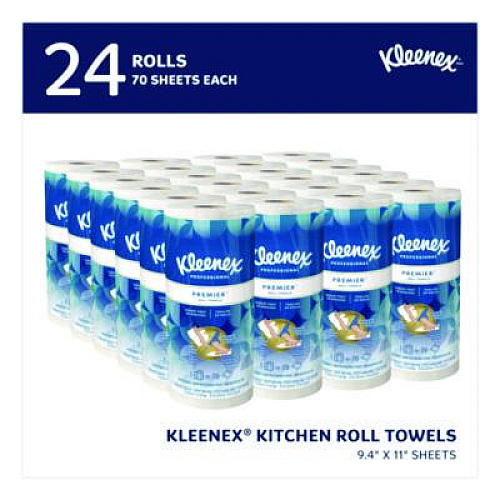Kleenex Premiere Kitchen Roll Towels, 1-Ply, 11 x 9.4, White, 70/Roll, 24 Rolls/Carton (13964)