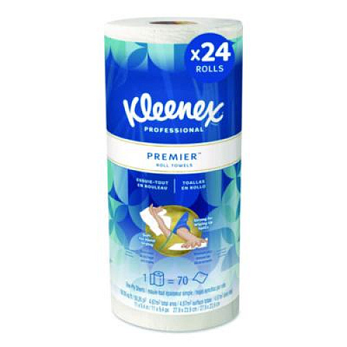 Kleenex Premiere Kitchen Roll Towels, 1-Ply, 11 x 9.4, White, 70/Roll, 24 Rolls/Carton (13964)