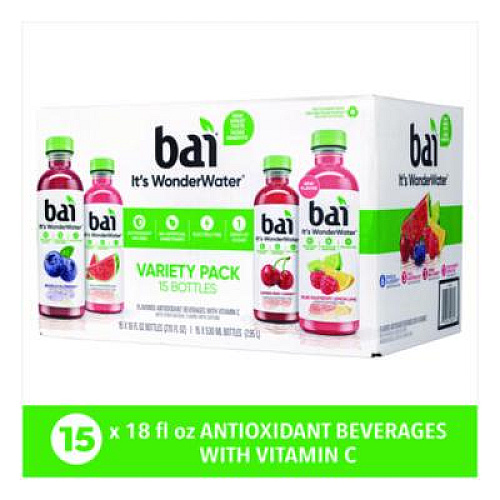 Bai Antioxidant Infused Beverage, Variety Pack, 18 oz Bottle, 15/Carton (22000656)