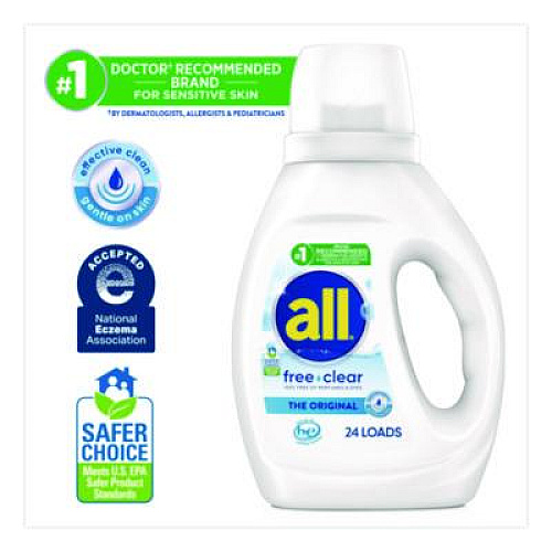 All Free Clear HE Laundry Detergent, 24 Loads, Unscented, 30 oz Bottle, 6/Carton (47427)