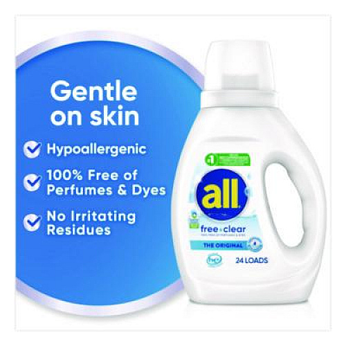 All Free Clear HE Laundry Detergent, 24 Loads, Unscented, 30 oz Bottle, 6/Carton (47427)