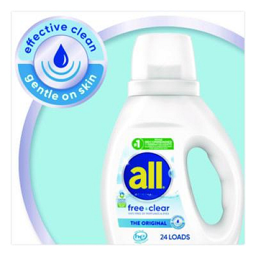 All Free Clear HE Laundry Detergent, 24 Loads, Unscented, 30 oz Bottle, 6/Carton (47427)