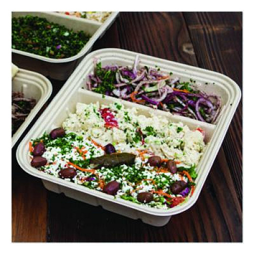 World Centric Fiber Catering Pans, 3 Compartments, 10.3 x 2.8 x 12.8, Paper, Natural, 200/Carton (CASC104TLLF)