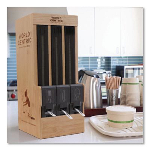 World Centric Cutlery Dispenser Tower, Holds 125 Knives, 2.6 x 15.4, Gray, 10/Carton (DPCPLK)
