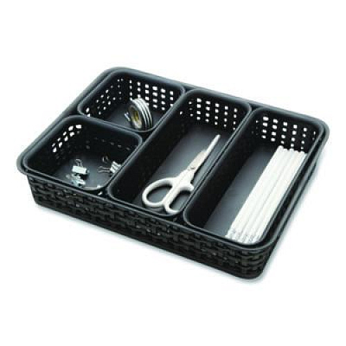 Advantus Plastic Weave Basket Bins, Assorted Sizes, Black, 10/Pack (38398)