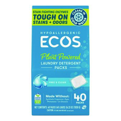 ECOS Laundry Detergent Packs, Free and Clear, 40 Pods/Pack, 6 Packs/Carton (963706CT)