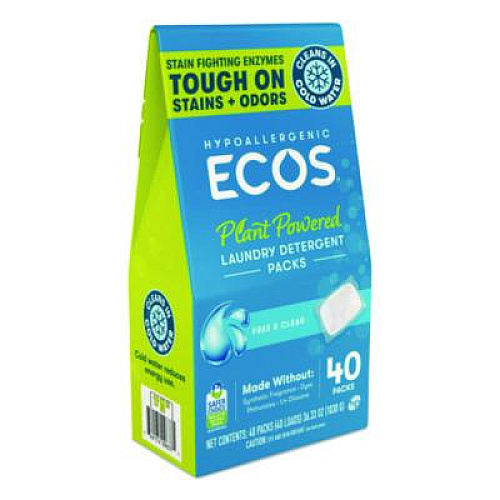 ECOS Laundry Detergent Packs, Free and Clear, 40 Pods/Pack, 6 Packs/Carton (963706CT)