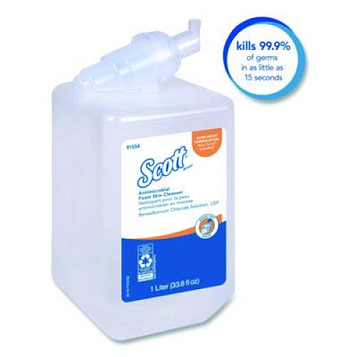 Scott Antimicrobial Foam Skin Cleanser Refill, Fresh Scent, 1 L, 6/Carton (91554CT)