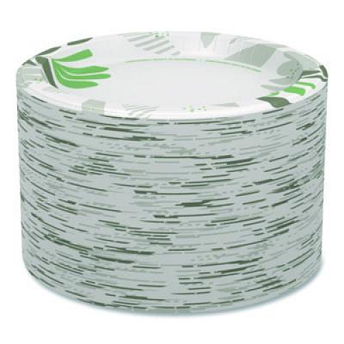 Dixie Pathways Soak Proof Shield Heavyweight Paper Plates, WiseSize, 10.13" dia, Green/Burgundy, 500/Carton (SXP10PATH)