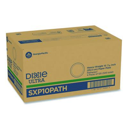 Dixie Pathways Soak Proof Shield Heavyweight Paper Plates, 10.13" dia, Green/Burgundy, 125/Pack (SXP10PATHPK)