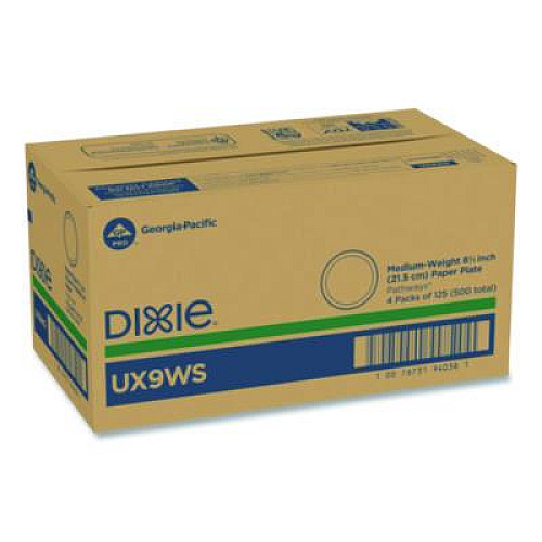 Dixie Pathways Soak-Proof Shield Mediumweight Paper Plates, WiseSize, 8.5" dia, Green/Burgundy, 125/Pack, 4 Packs/Carton (UX9WS)