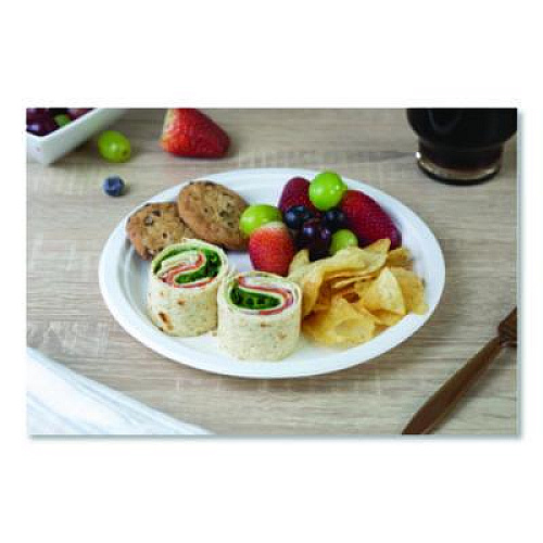 SCT ChampWare Molded Fiber Tableware, Molded Fiber Plate, 9" dia, White, 125 Plates/Sleeve, 4 Sleeves/Carton (18140WPF)