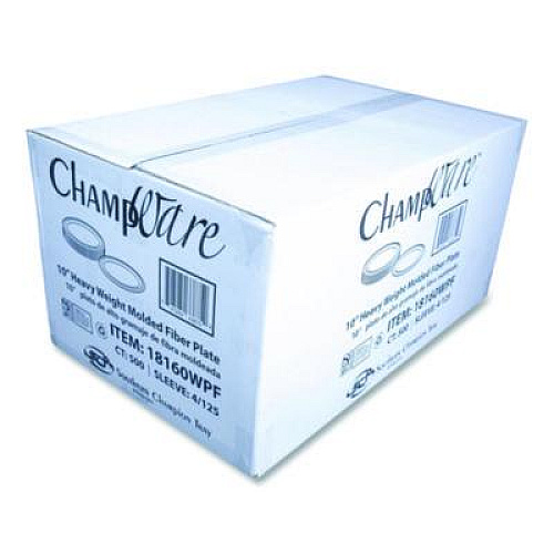 SCT ChampWare Molded Fiber Tableware, Molded Fiber Plate, 10" dia, White, 125 Plates/Sleeve, 4 Sleeves/Carton (18160WPF)