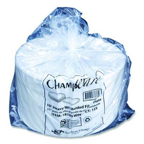 SCT ChampWare Molded Fiber Tableware, Molded Fiber Plate, 10" dia, White, 125 Plates/Sleeve, 4 Sleeves/Carton (18160WPF)