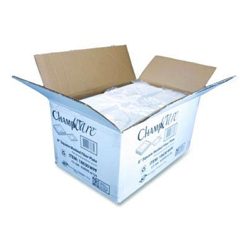 SCT ChampWare Molded Fiber Tableware, Square Molded Fiber Plate, 8" x 8", White, 125 Plates/Sleeve, 4 Sleeves/Carton (18630WPF)
