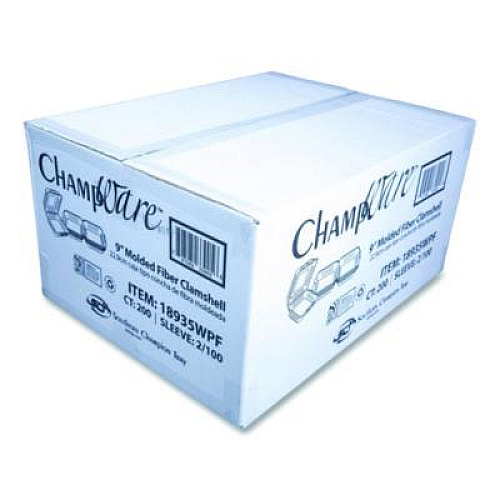 SCT ChampWare Molded-Fiber Clamshell Containers, 9 x 9 x 3, White, 100/Sleeve, 2 Sleeves/Carton (18935WPF)