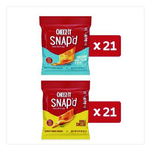 Cheez-It Snap'd Crackers Variety Pack, Cheddar Sour Cream and Onion; Double Cheese, 0.75 oz Bag, 42/Carton (11500)