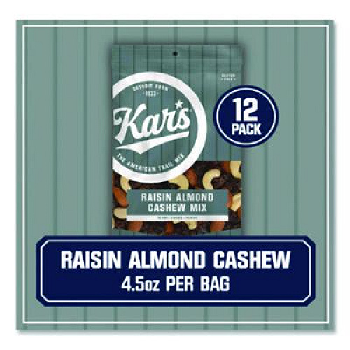 Kar's Fresh Harvest Trail Mix, Raisin Almond Cashew, 4.5 oz Bag, 12/Box (08444)