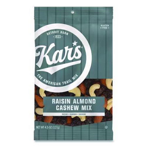 Kar's Fresh Harvest Trail Mix, Raisin Almond Cashew, 4.5 oz Bag, 12/Box (08444)