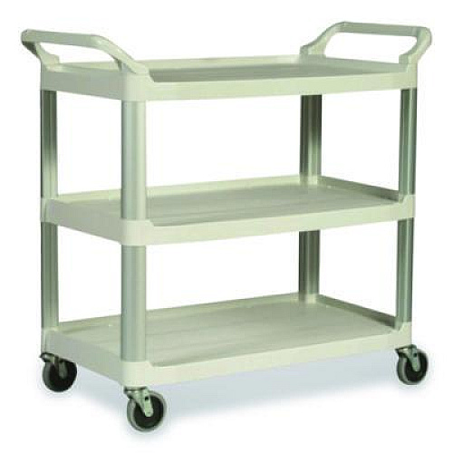 Rubbermaid Commercial Xtra Utility Cart with Open Sides, Plastic, 3 Shelves, 300 lb Capacity, 40.63" x 20" x 37.81", Off-White (409100CM)