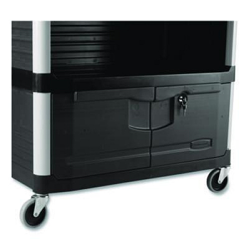 Rubbermaid Commercial Xtra Equipment Cart, Plastic, 3 Shelves, 300 lb Capacity, 20.75" x 40.63" x 37.8", Black (4095BLA)