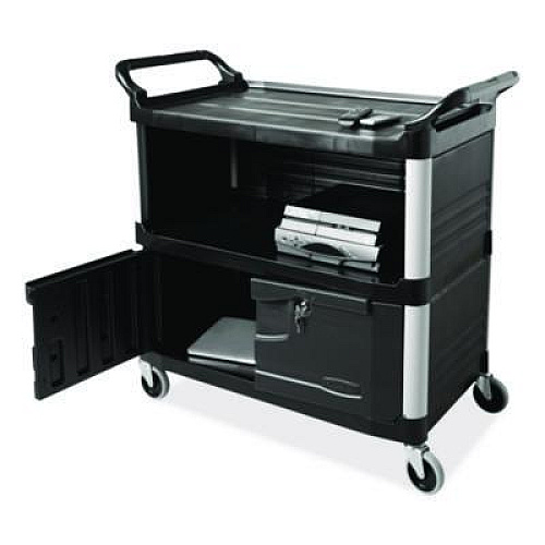 Rubbermaid Commercial Xtra Equipment Cart, Plastic, 3 Shelves, 300 lb Capacity, 20.75" x 40.63" x 37.8", Black (4095BLA)