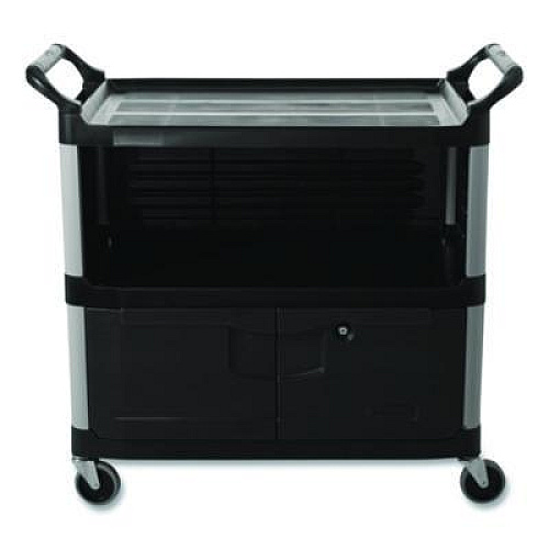 Rubbermaid Commercial Xtra Equipment Cart, Plastic, 3 Shelves, 300 lb Capacity, 20.75" x 40.63" x 37.8", Black (4095BLA)