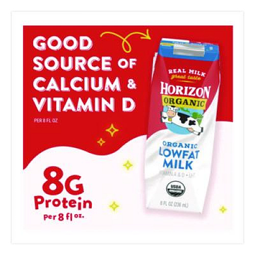 Horizon Organic Low Fat Milk, 1% Plain, 8 oz, 18/Carton (061223)