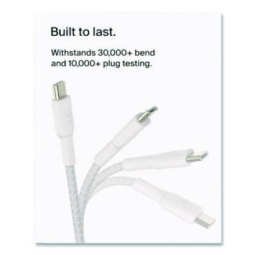 Belkin BOOST CHARGE Braided USB-C to USB-C Cable, 3.3 ft, White (CAB004BT1MWH)