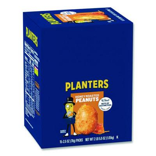 Planters Honey Roasted Peanuts, 2.5 oz Tube, 15/Box (01652)