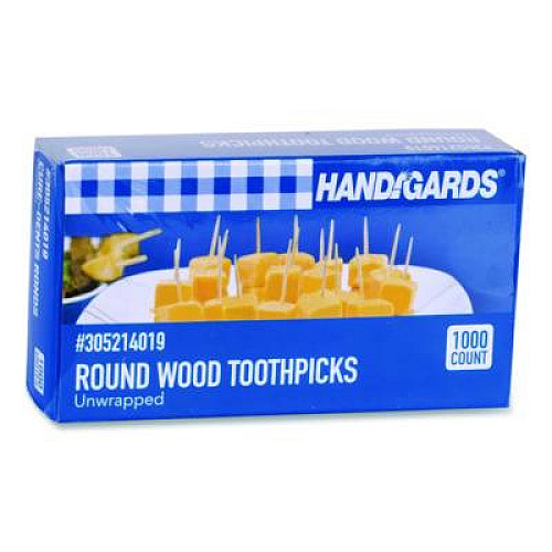 Handgards Round Wood Toothpicks, Natural, 12,000/Carton (431409)