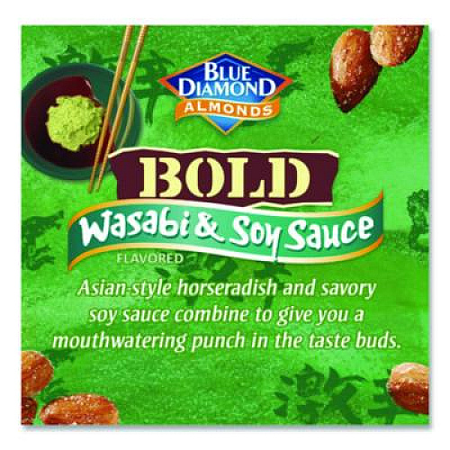 Blue Diamond Wasabi and Soy Sauce Flavored Almonds, 4 oz Bag, 12 Bags/Box (BLU09931)