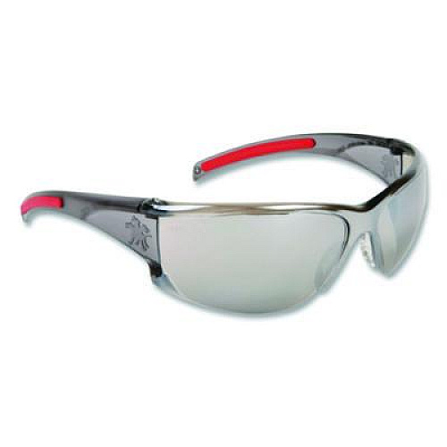 MCR Safety Hulk HK1 Series Safety Glasses, Smoke/Red Full Frame, Mirrored Silver Dual Lens (HK117)