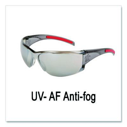 MCR Safety Hulk HK1 Series Safety Glasses, Smoke/Red Full Frame, Mirrored Silver Dual Lens (HK117)