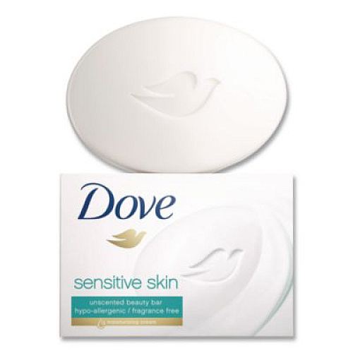 Dove Sensitive Skin Bath Bar, Unscented, 3.75 oz, 8 Bars/Pack, 9 Packs/Carton (CB613789)