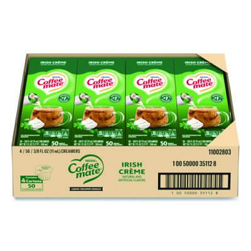 Coffee mate Liquid Coffee Creamer, Irish Cream, 0.38 oz Mini Cups, 50/Box, 4 Boxes/Carton (35112CT)