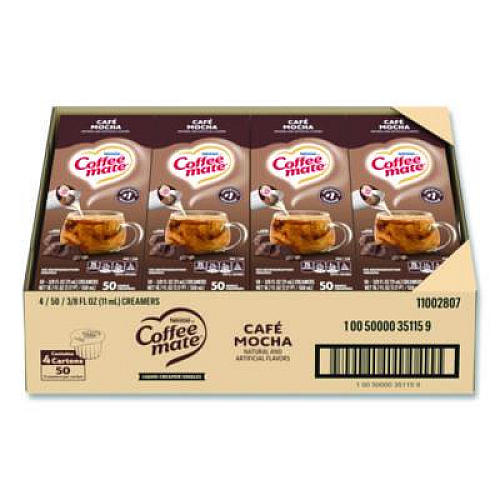Coffee mate Liquid Coffee Creamer, Cafe Mocha, 0.38 oz Mini Cups, 50/Box, 4 Boxes/Carton (35115CT)